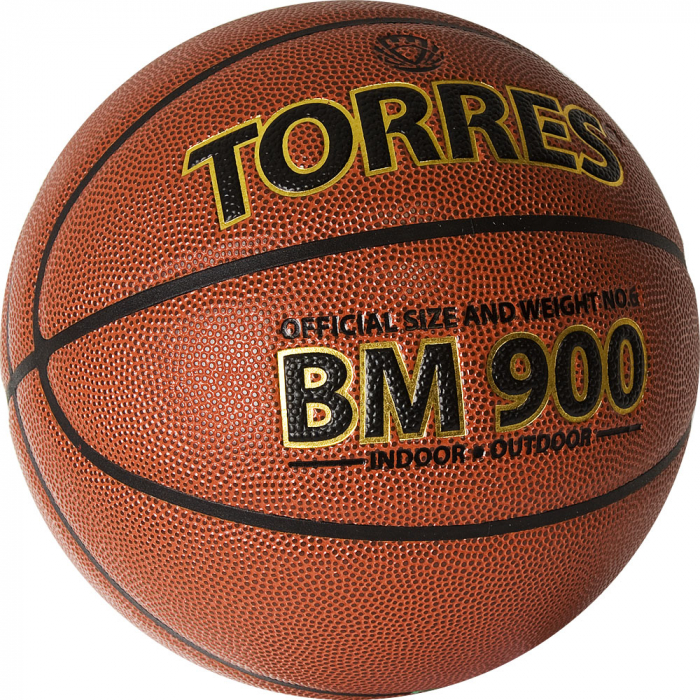 Мяч баск. TORRES BM900, B32036, р.6, ПУ-композит, нейлон. корд, бутил. камера, коричневый