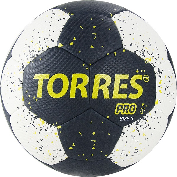 Мяч ганд. TORRES PRO, H32163, р.3, ПУ, 4 подкл. слоя, гибрид. сшивка, черно-бел-желт