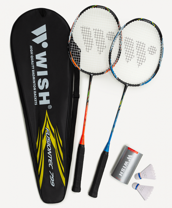 Набор для бадминтона WISH Fusiontec 799K, 2 ракетки, 2 волана, синий/оранжевый