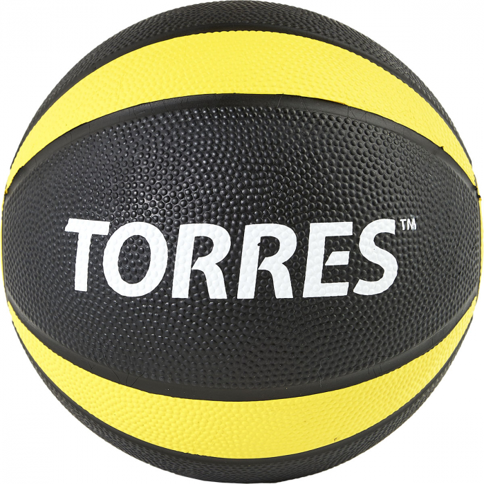 Медбол TORRES 1 кг, AL00221, резина, диаметр 19,5 см, черно-желтый