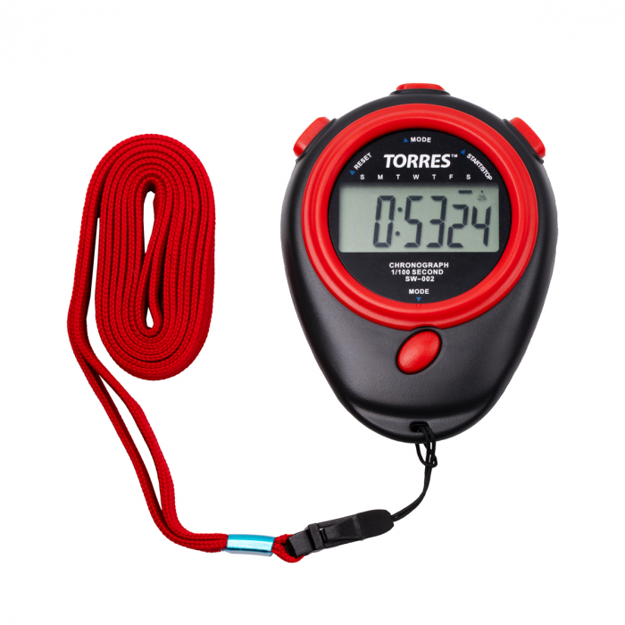 Секундомер TORRES Stopwatch, SW-002, часы, будильник, дата, шнур с карабином, черно-красн. NEW